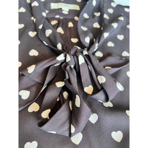 Ann Taylor Loft Women's Black Blouse with Hearts, Tie Neck, Petite Small, Office - Picture 4 of 10